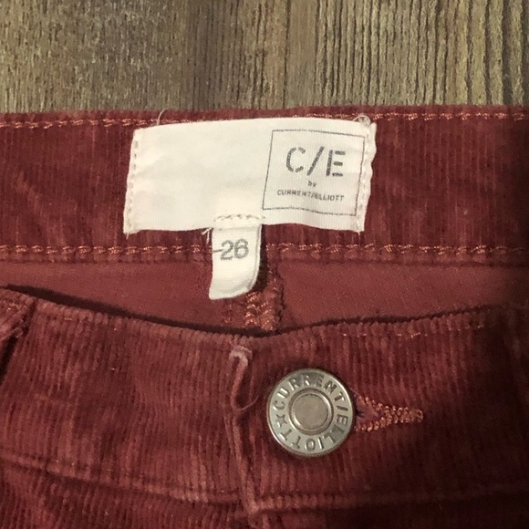 Current/Elliott Pants Women's 26 Corduroy Burgundy High Rise Flare Retro 70s - Picture 2 of 6